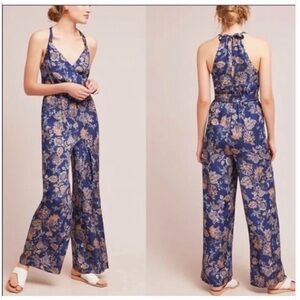 Anthropologie ETT/TWA Women’s Navy Floral Jumpsuit Size L